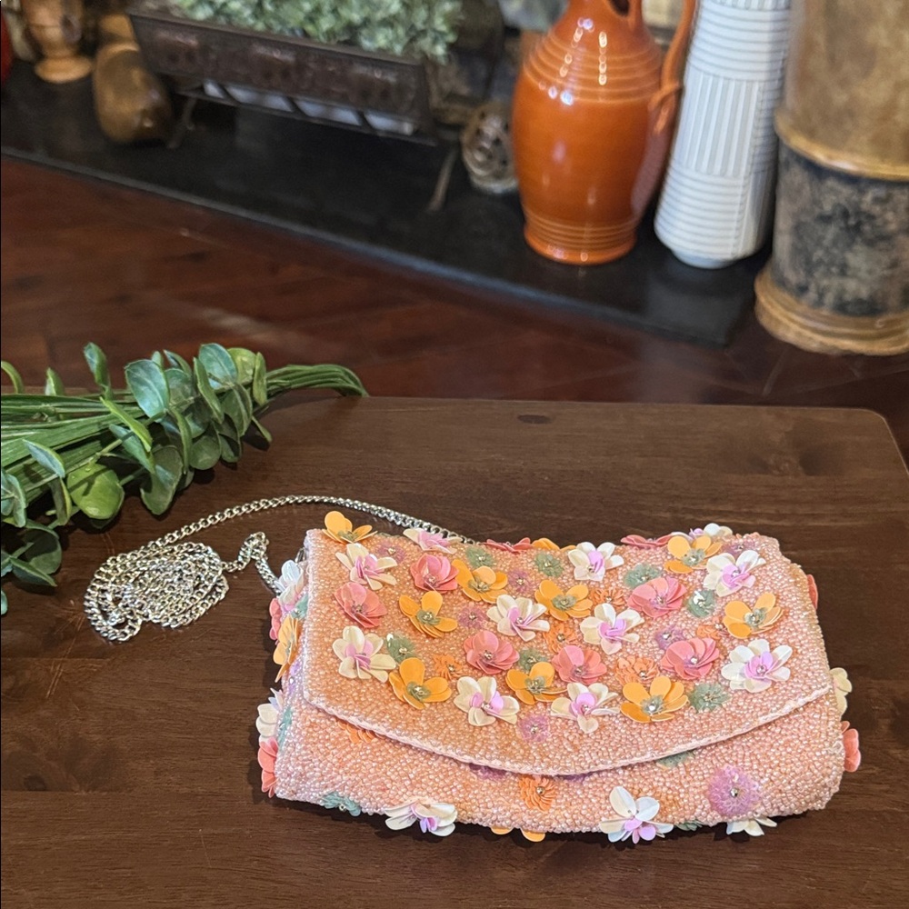 Viral Pink Cherry Blossom Beaded Sequin Flower Crossbody Clutch